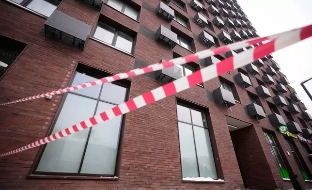 A view of the apartment building where deputy chief of Russian military intelligence Lt. Gen. Vladimir Alekseyev was shot and wounded, in Moscow, Russia, Friday, Feb. 6, 2026. (AP Photo/Pavel Bednyakov)