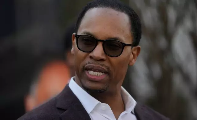 Yusef Jackson speaks during a news conference regarding the death of his father, the Rev. Jesse Jackson, outside the family home Wednesday, Feb. 18, 2026, in Chicago. (AP Photo/Erin Hooley)