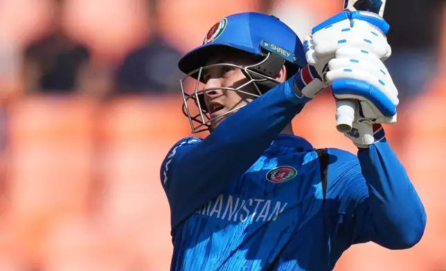 Afghanistan's Noor Ahmad plays a shot during the T20 World Cup cricket match between Afghanistan and South Africa in Ahmedabad, India, Wednesday, Feb. 11, 2026. (AP Photo/Ajit Solanki)
