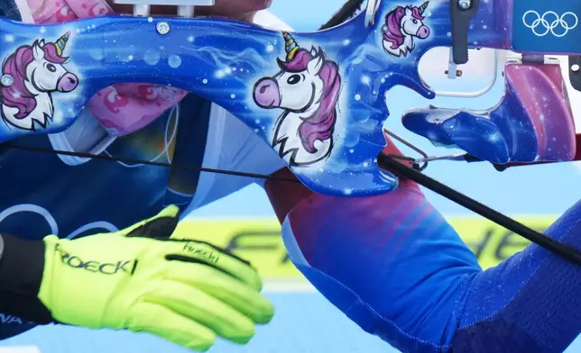 Marketa Davidova, of Czechia, participates in a biathlon training session at the 2026 Winter Olympics in Anterselva, Italy, Monday, Feb. 16, 2026. (AP Photo/Andrew Medichini)