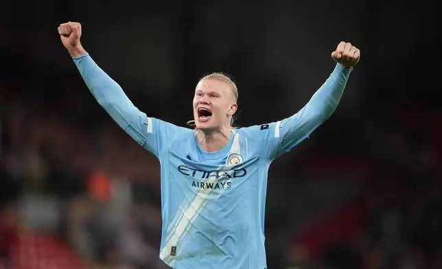Manchester City's Erling Haaland reacts after the English Premier League soccer match between Liverpool and Manchester City in Liverpool, England, Sunday, Feb. 8, 2026. (AP Photo/Jon Super)