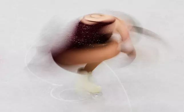 Viktoriia Safonova of Individual Neutral Athletes competes during the women's short program figure skating at the 2026 Winter Olympics, in Milan, Italy, Tuesday, Feb. 17, 2026. (AP Photo/Ashley Landis)