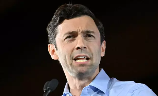 U.S. Sen. Jon Ossoff speaks during "Rally for Our Republic with U.S. Senator Jon Ossoff" at the Georgia International Convention Center, Saturday, Feb. 7, 2026, in College Park, Ga. (Hyosub Shin/Atlanta Journal-Constitution via AP)