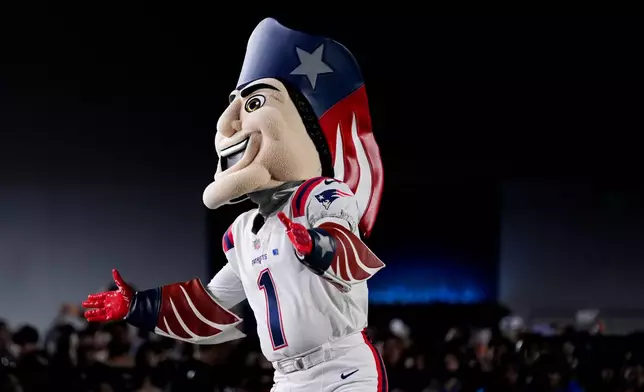 The New England Patriots mascot entertains during the NFL Super Bowl Opening Night, Monday, Feb. 2, 2026, in San Jose, Calif. ahead of the Super Bowl 60 football game between the New England Patriots and the Seattle Seahawks. (AP Photo/Godofredo A. Vásquez)