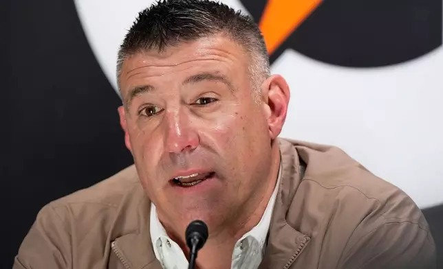 New England Patriots head coach Mike Vrabel speaks during the NFL Super Bowl Opening Night, Monday, Feb. 2, 2026, in San Jose, Calif. ahead of the Super Bowl 60 football game between the New England Patriots and the Seattle Seahawks. (AP Photo/Brynn Anderson)