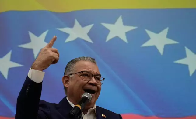 Venezuelan opposition politician Enrique Marquez speaks to the press in Caracas, Venezuela, Friday, Feb 27, 2026. (AP Photo/Ariana Cubillos)