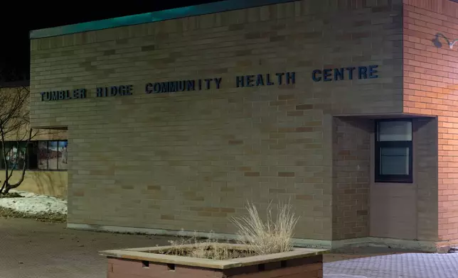 The Tumbler Ridge Health Centre in Tumbler Ridge, B.C., Canada, on Wednesday, Feb. 11, 2026. (Jesse Boily/The Canadian Press via AP)
