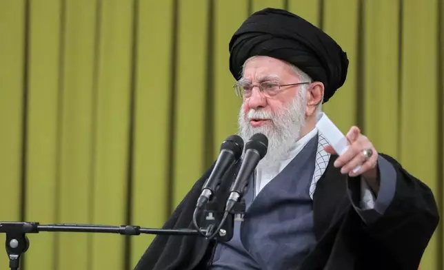 In this photo released by an official website of the office of the Iranian supreme leader, Supreme Leader Ayatollah Ali Khamenei speaks in a meeting, in Tehran, Iran, Sunday, Feb. 1, 2026. (Office of the Iranian Supreme Leader via AP)