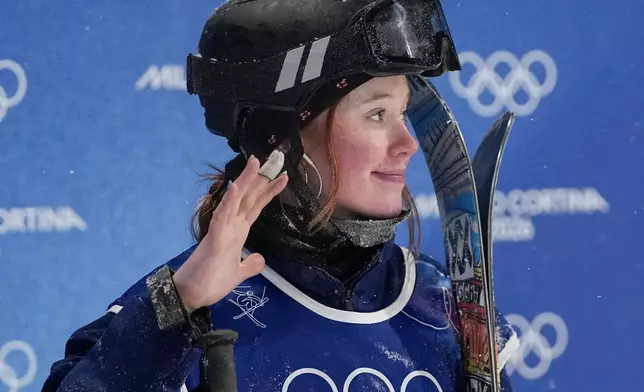 Britain's Kirsty Muir reacts after crashing during the women's freestyle skiing big air finals at the 2026 Winter Olympics, in Livigno, Italy, Monday, Feb. 16, 2026. (AP Photo/Gregory Bull)