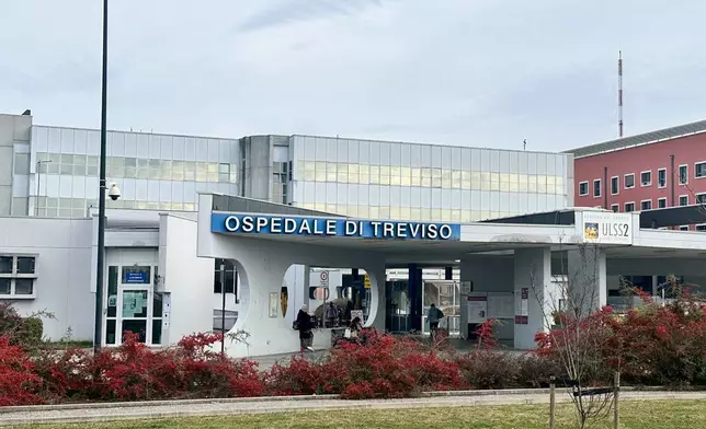 A view of the Treviso Hospital where Lindsey Vonn of the United States is being treated for a broken left leg sustained in the women's downhill, at the 2026 Winter Olympics, in Treviso, Italy, Monday, Feb. 9, 2026. (AP Photo/Will Graves0