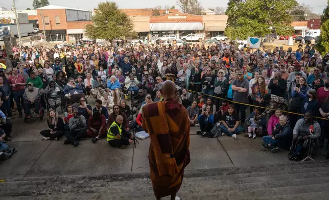 FILE - Bhikkhu Pannakara, a spiritual leader, speaks to supporters during the, "Walk For Peace," in Saluda, S.C., Thursday, Jan. 8, 2026. (AP Photo/Allison Joyce)