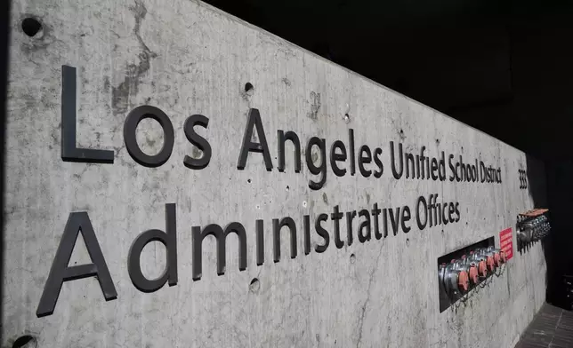 The exterior of LAUSD headquarters is shown Wednesday, Feb. 25, 2026, in Los Angeles. (AP Photo/Damian Dovarganes)