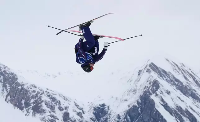 United States' Alex Hall competes during the men's freestyle skiing slopestyle finals at the 2026 Winter Olympics, in Livigno, Italy, Tuesday, Feb. 10, 2026. (AP Photo/Gregory Bull)