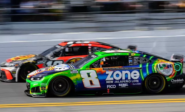 Kyle Busch, (8) runs during the NASCAR Daytona 500 auto race at Daytona International Speedway, Sunday, Feb. 15, 2026, in Daytona Beach, Fla. (AP Photo/Mike Stewart)