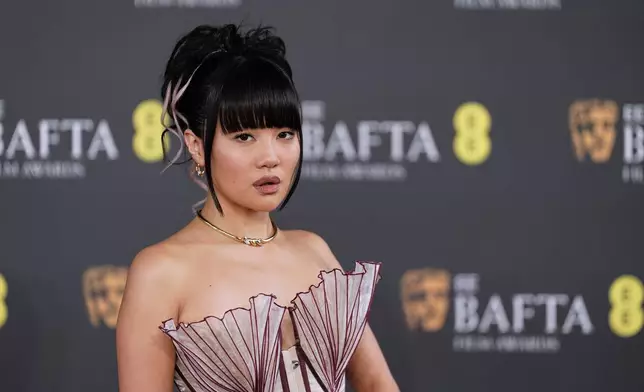 Rei Ami poses for photographers upon arrival at the 79th British Academy Film Awards, BAFTA's, in London, Sunday, Feb. 22, 2026. (AP Photo/Alberto Pezzali)
