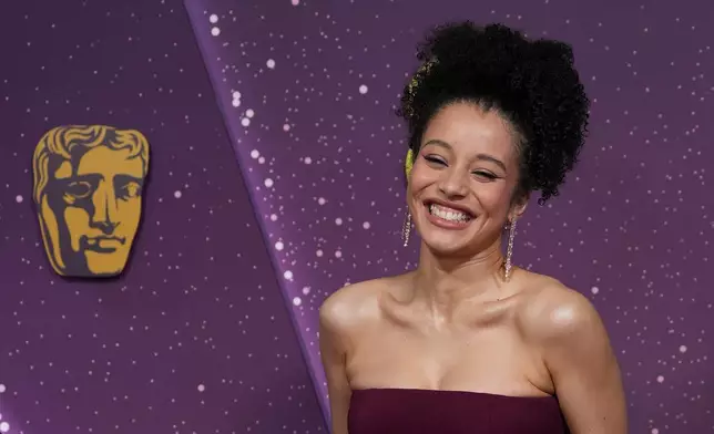 Chase Infiniti poses for photographers upon arrival at the 79th British Academy Film Awards, BAFTA's, in London, Sunday, Feb. 22, 2026. (AP Photo/Alastair Grant)