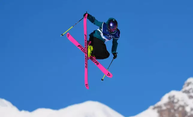 Switzerland's Mathilde Gremaud competes during women's freestyle skiing slopestyle qualifications at the 2026 Winter Olympics, in Livigno, Italy, Saturday, Feb. 7, 2026. (AP Photo/Abbie Parr)