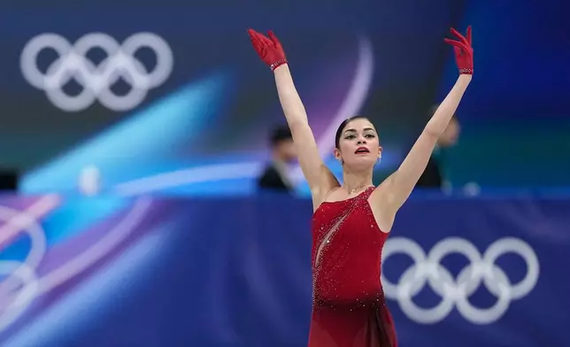 Adeliia Petrosian of Individual Neutral Athletes competes during the women's figure skating free program at the 2026 Winter Olympics, in Milan, Italy, Thursday, Feb. 19, 2026. (AP Photo/Natacha Pisarenko)