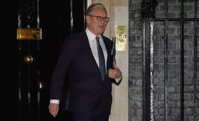 Britain's Prime Minister Keir Starmer leaves 10 Downing Street in London, Monday, Feb. 9, 2026.(AP Photo/Alberto Pezzali)