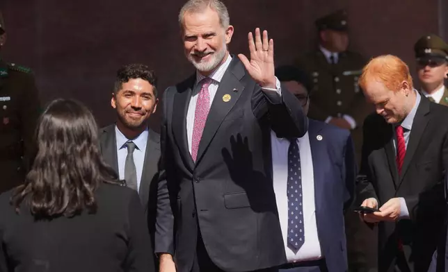 Spain's King Felipe arrives to Congress for the inauguration ceremony of Chile's President Jose Antonio Kast in Valparaiso, Chile, Wednesday, March 11, 2026. (AP Photo/Gustavo Garello)
