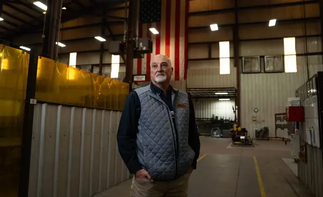 Jay Allen, owner of Allen Engineering Corporation, poses for a portrait Monday, March 16, 2026, in Paragould, Ark. (AP Photo/Kevin Wurm)