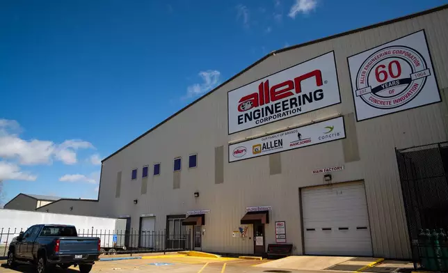 The main entrance to the Allen Engineering Corporation is seen Monday, March 16, 2026, in Paragould, Ark. (AP Photo/Kevin Wurm)