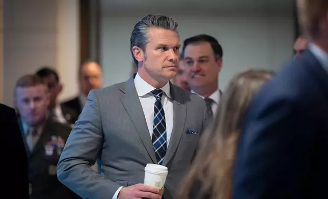 Defense Secretary Pete Hegseth arrives for a briefing for lawmakers on Iran at a secure room in the basement of the Capitol in Washington, Tuesday, March 3, 2026. (AP Photo/J. Scott Applewhite)