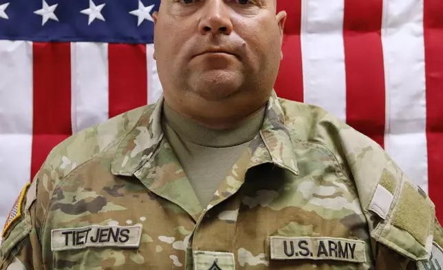 This image provided by the U.S. Army shows Sgt. 1st Class Noah Tietjens, 42, of Bellevue, Neb., in this May 16, 2025, photo. (Sgt. Brent Newton/U.S. Amy via AP)