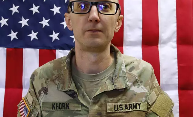 This image provided by the U.S. Army shows Capt. Cody Khork, 35, of Lakeland, Fla., in this May 16, 2025, photo. (Sgt. Brent Newton/U.S. Amy via AP)