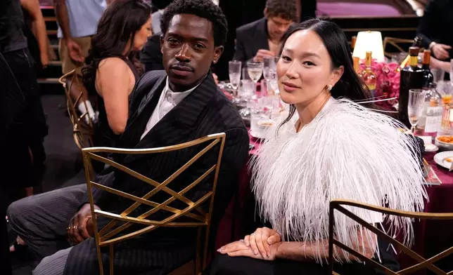 Damson Idris, left, and Yerin Ha appear in the audience during the 32nd Annual Actor Awards on Sunday, March 1, 2026, at the Shrine Auditorium and Expo Hall in Los Angeles. (AP Photo/Chris Pizzello)
