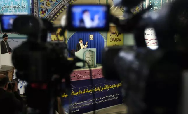 FILE - Iran's supreme leader Ayatollah Ali Khamenei speaks during a Friday prayer ceremony in Tehran, Iran, Sept. 19, 2008. (AP photo/Hasan Sarbakhshian, File)