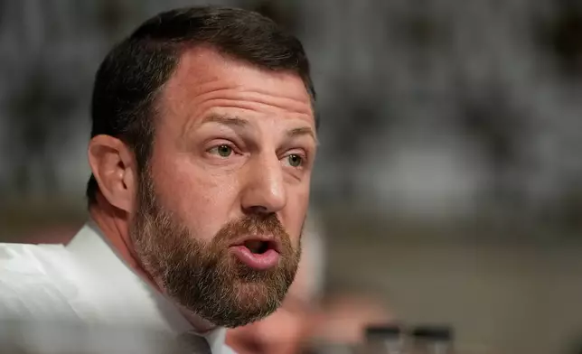FILE - Sen. Markwayne Mullin, R-Oklahoma., speaks during the Senate Armed Services Committee confirmation hearing for Pete Hegseth, President-elect Donald Trump's choice to be Defense secretary, at the Capitol in Washington, Jan. 14, 2025. (AP Photo/Ben Curtis, File)