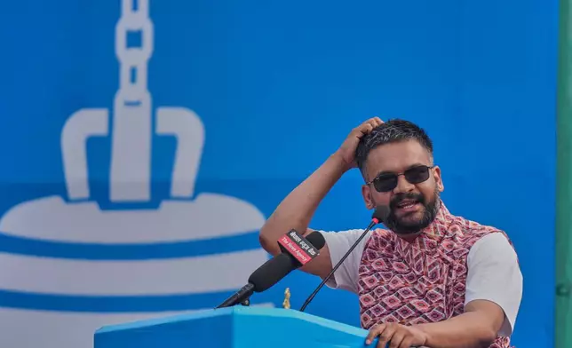 Rapper-turned-politician Balendra Shah, Prime ministerial candidate of the Rastriya Swatantra Party addresses his supporters during an election campaign rally in Chitwan, about 112 miles (180 kilometers) west of Kathmandu, Nepal, Friday, Feb. 27, 2026. (AP Photo/Niranjan Shrestha)