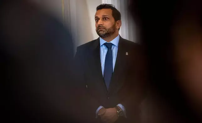 FBI Director Kash Patel takes part in a U.S. Hostage and Wrongful Detainee Flag Raising ceremony at the State Department, Monday, March 9, 2026 in Washington. (AP Photo/Kevin Wolf)
