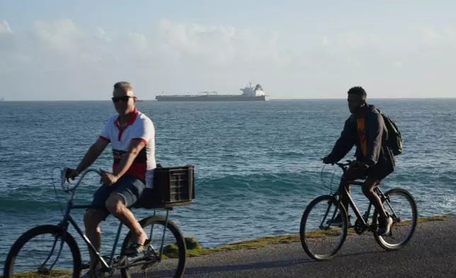 Russian-flagged oil tanker Anatoly Kolodkin approaches Matanzas in Matanzas, Cuba, Tuesday, March 31, 2026.. (AP Photo/Ramon Espinosa)