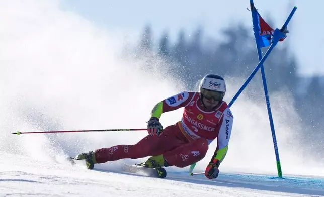 Austria's Stefan Brennsteiner competes during an alpine ski, men's World Cup giant slalom, in Kranjska Gora, Slovenia, Saturday, March 7, 2026. (AP Photo/Giovanni Auletta)
