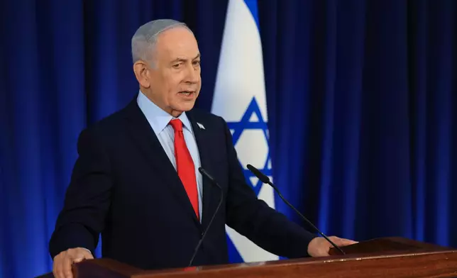 Israeli Prime Minister Benjamin Netanyahu speaks during a press conference in Jerusalem, Thursday, March 19, 2026. (Ronen Zvulun, Pool Photo via AP)