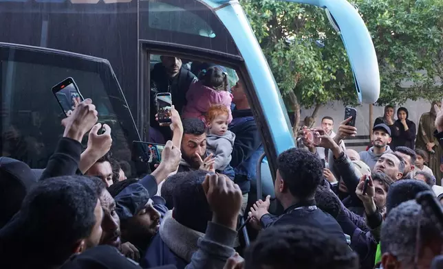 A group of toddlers return to Gaza more than two years after being evacuated as premature infants for medical treatment in Egypt, arriving at Nasser Hospital in Khan Younis, Gaza Strip, Monday, March 30, 2026. (AP Photo/Jehad Alshrafi)