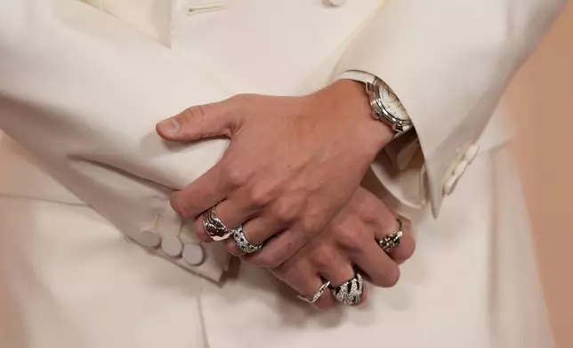 Timothée Chalamet arrives at the Oscars on Sunday, March 15, 2026, at the Dolby Theatre in Los Angeles. (AP Photo/Gregory Bull)