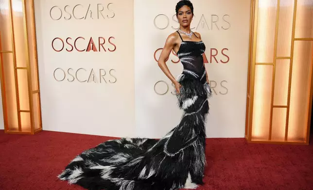 Teyana Taylor arrives at the Oscars on Sunday, March 15, 2026, at the Dolby Theatre in Los Angeles. (Photo by Jordan Strauss/Invision/AP)