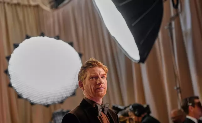 Domhnall Gleeson arrives at the Oscars on Sunday, March 15, 2026, at the Dolby Theatre in Los Angeles. (AP Photo/John Locher)