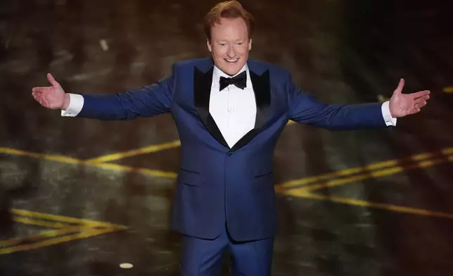 Host Conan O'Brien appears during the Oscars on Sunday, March 15, 2026, at the Dolby Theatre in Los Angeles. (AP Photo/Chris Pizzello)