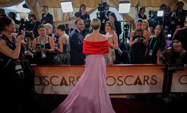 Jessie Buckley arrives at the Oscars on Sunday, March 15, 2026, at the Dolby Theatre in Los Angeles. (AP Photo/John Locher)