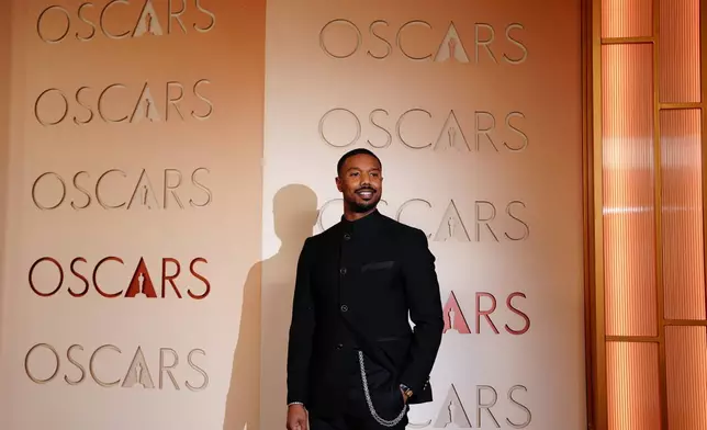 Michael B. Jordan arrives at the Oscars on Sunday, March 15, 2026, at the Dolby Theatre in Los Angeles. (Photo by Jordan Strauss/Invision/AP)