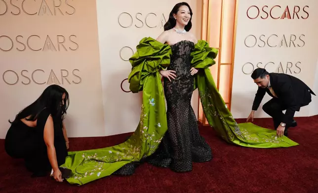 Arden Cho arrives at the Oscars on Sunday, March 15, 2026, at the Dolby Theatre in Los Angeles. (Photo by Richard Shotwell/Invision/AP)