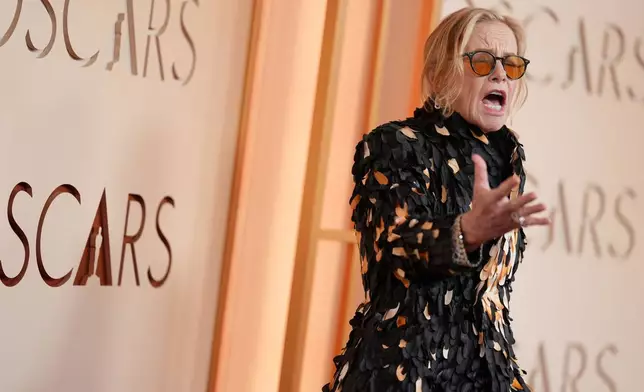 Amy Madigan arrives at the Oscars on Sunday, March 15, 2026, at the Dolby Theatre in Los Angeles. (Photo by Richard Shotwell/Invision/AP)