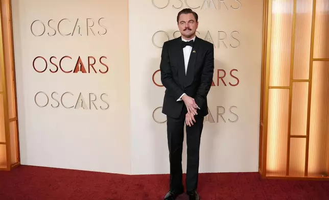 Leonardo DiCaprio arrives at the Oscars on Sunday, March 15, 2026, at the Dolby Theatre in Los Angeles. (Photo by Jordan Strauss/Invision/AP)