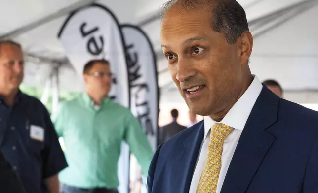 FILE - Stryker CEO Kevin Lobo is seen at a groundbreaking ceremony for their building in Portage, Mich., July 24, 2017. (Mark Bugnaski/Kalamazoo Gazette-MLive Media Group via AP, File)