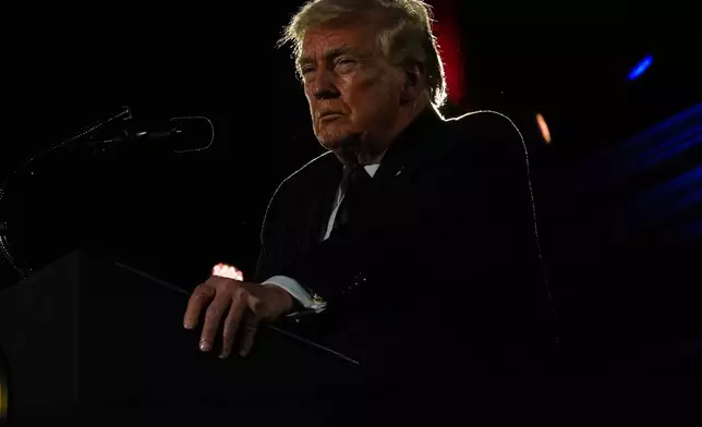 President Donald Trump speaks at the National Republican Congressional Committee's (NRCC) annual fundraising dinner, Wednesday, March 25, 2026, at Union Station in Washington. (AP Photo/Julia Demaree Nikhinson)