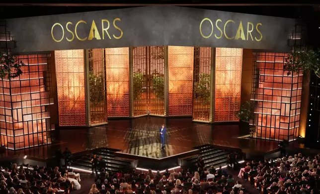 Host Conan O'Brien appears during the Oscars on Sunday, March 15, 2026, at the Dolby Theatre in Los Angeles. (AP Photo/Chris Pizzello)